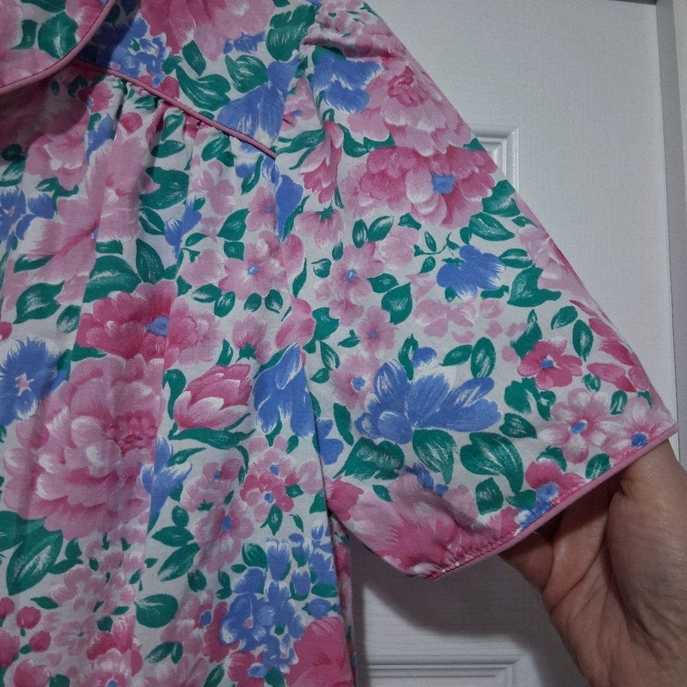Vintage Nightgown Carriage Court Pink Floral Cotton Blend House Coat House Dress - Picture 9 of 15